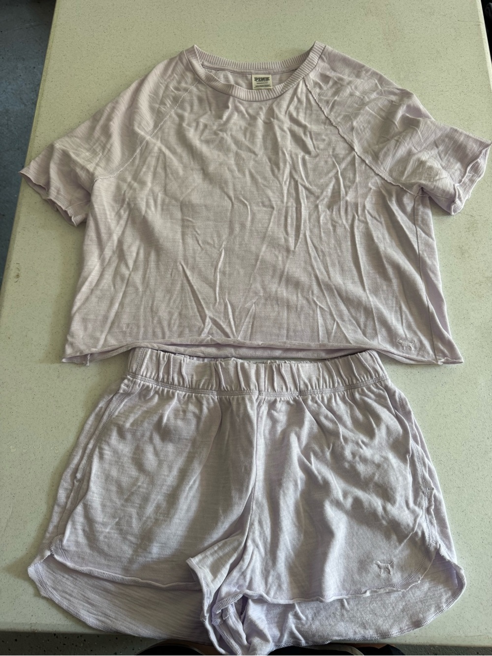 PINK VICTORIA SECRET Cozy Lavender Set - Women's Short Sleeve Top & Shorts